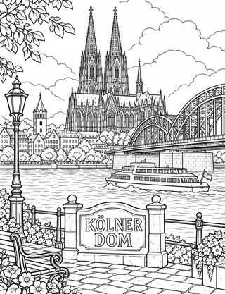 Detailed coloring page of Germany_04 featuring Kölner Dom sign