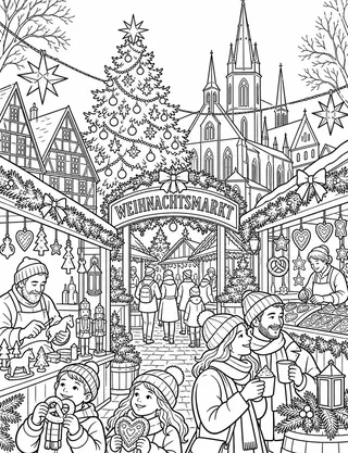 Detailed coloring page of Germany_08 featuring Weihnachtsmarkt sign