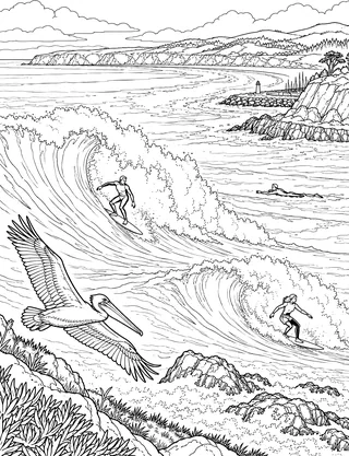 Detailed coloring page of Mavericks surf