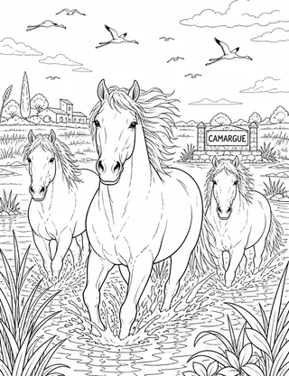 Camargue Horse coloring page with detailed line art
