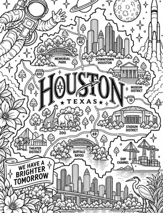 Illustrated travel map of Houston landmarks and attractions