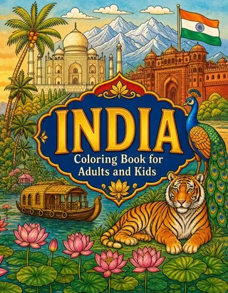 India Coloring Book for Adults cover illustration by Louisa May Carson