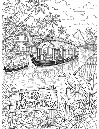 Detailed coloring page of Taj Mahal Garden View featuring Taj Mahal sign