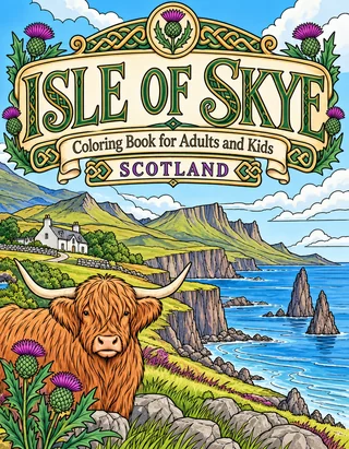 Isle of Skye Coloring Book for Adults cover illustration by Louisa May Carson