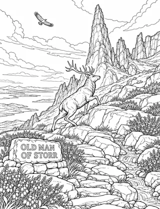 Detailed colouring page of Old Man of Storr