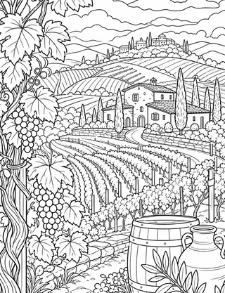 Detailed coloring page of Tuscany