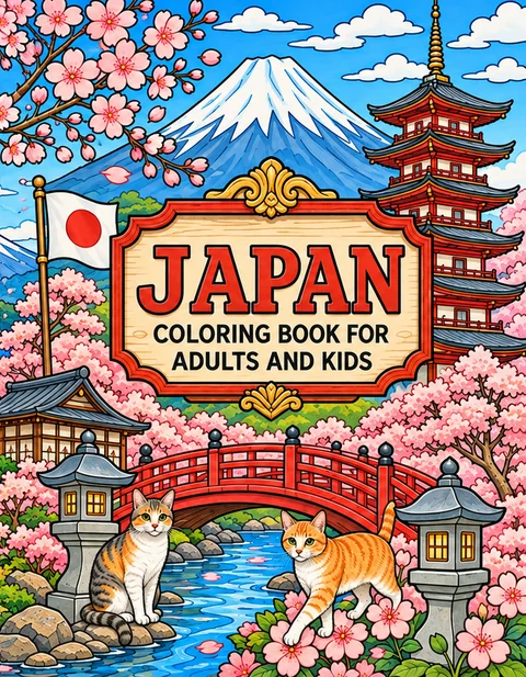 Japan Coloring Book for Adults cover illustration by Louisa May Carson