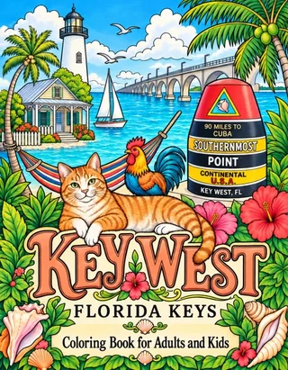 Key West Coloring Book for Adults cover illustration by Louisa May Carson