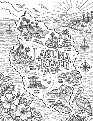 Illustrated travel map of Laguna Beach landmarks and attractions