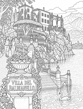 Detailed coloring page of Villa del Balbianello & Arched Loggia