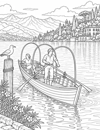 Detailed coloring page of Traditional Lucia Wooden Rowing Boat