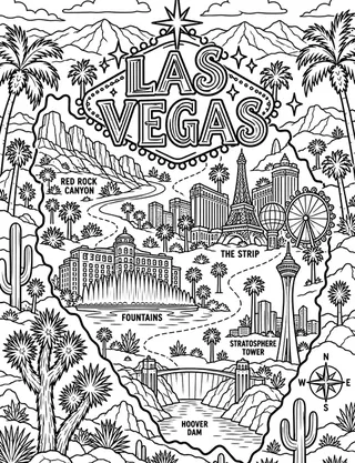 Illustrated travel map of Las Vegas landmarks and attractions