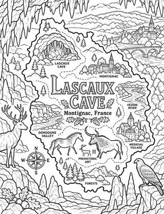 Illustrated travel map of Lascaux landmarks and attractions