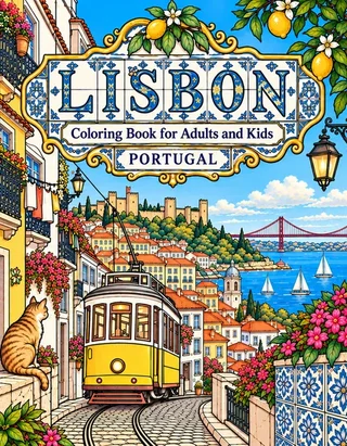 Lisbon Coloring Book for Adults cover illustration by Louisa May Carson