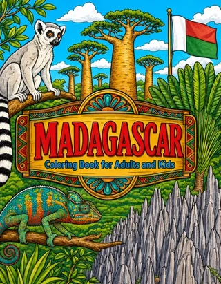 Madagascar Coloring Book for Adults cover illustration by Louisa May Carson