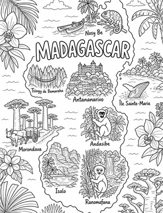 Illustrated travel map of Madagascar landmarks and attractions