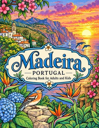Madeira Coloring Book for Adults cover illustration by Louisa May Carson