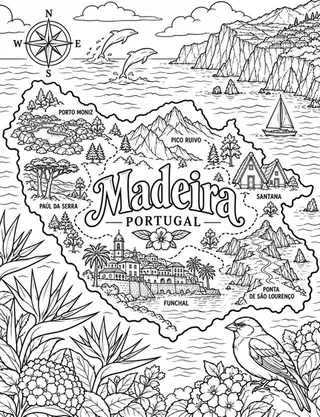 Illustrated travel map of Madeira landmarks and attractions