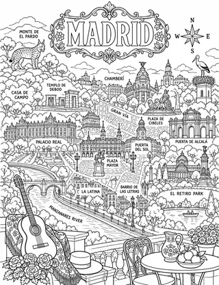 Illustrated travel map of Madrid landmarks and attractions