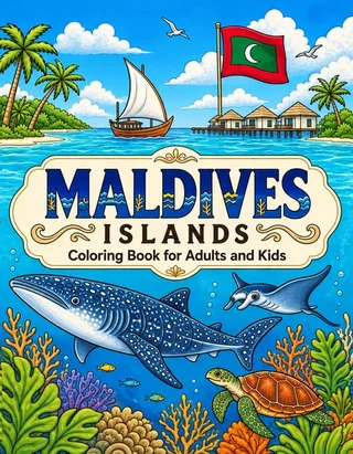 Maldives Coloring Book for Adults cover illustration by Louisa May Carson