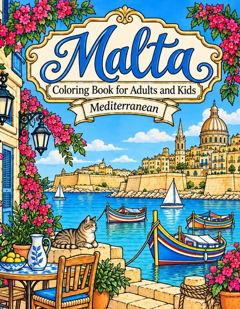 Malta Coloring Book for Adults cover illustration by Louisa May Carson