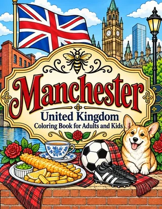 Manchester Coloring Book for Adults cover illustration by Louisa May Carson