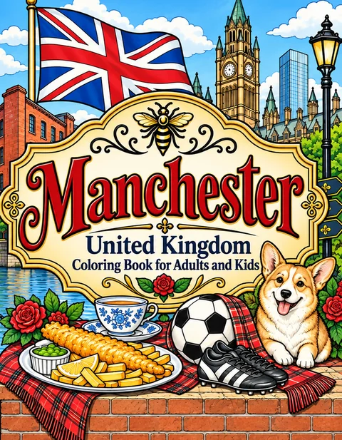 Manchester Coloring Book for Adults cover illustration by Louisa May Carson