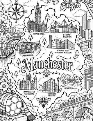 Illustrated travel map of Manchester landmarks and attractions