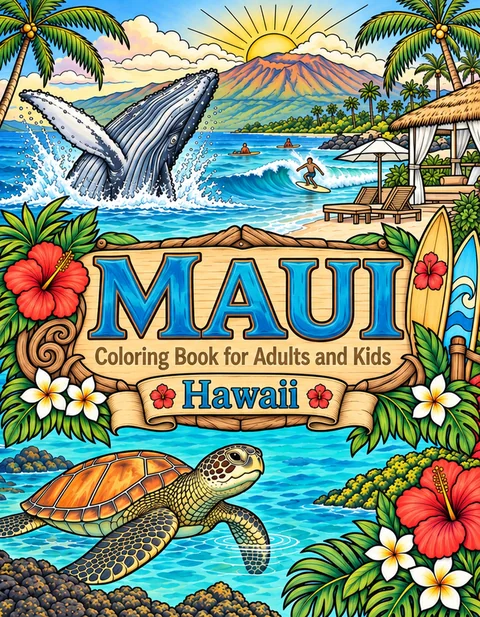 Maui Coloring Book for Adults cover illustration by Louisa May Carson