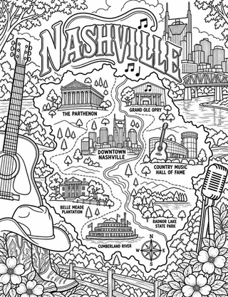 Illustrated travel map of Nashville landmarks and attractions