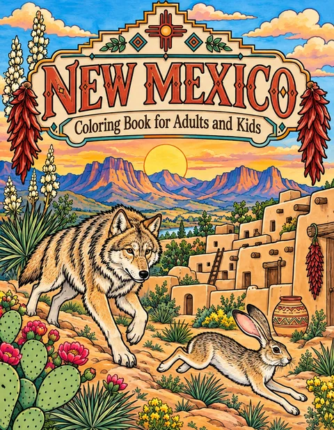 New Mexico Coloring Book for Adults cover illustration by Louisa May Carson