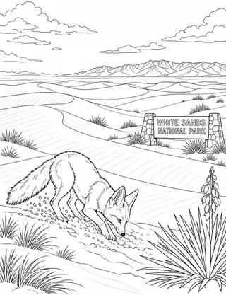 Detailed coloring page of White Sands gypsum dune sweep
