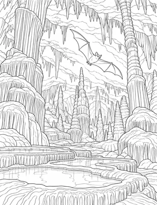 Detailed coloring page of Carlsbad Caverns Big Room formations