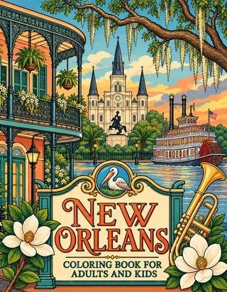 New Orleans Coloring Book for Adults cover illustration by Louisa May Carson