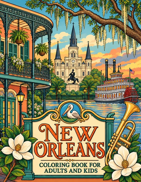 New Orleans Coloring Book for Adults cover illustration by Louisa May Carson