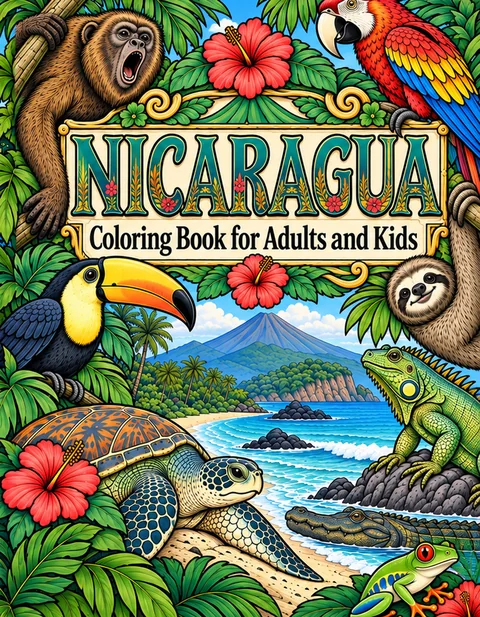 Nicaragua Coloring Book for Adults cover illustration by Louisa May Carson