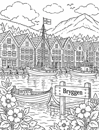 Detailed coloring page of Geirangerfjord