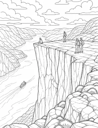 Detailed coloring page of Dramatic Mountain Fjords