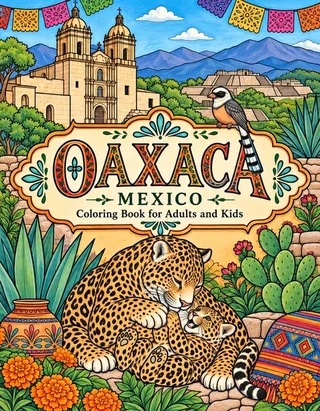 Oaxaca Coloring Book for Adults cover illustration by Louisa May Carson