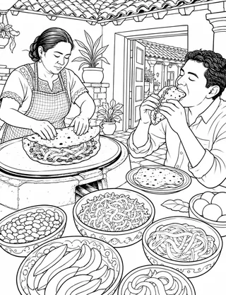 Detailed coloring page of Oaxaca City morning market