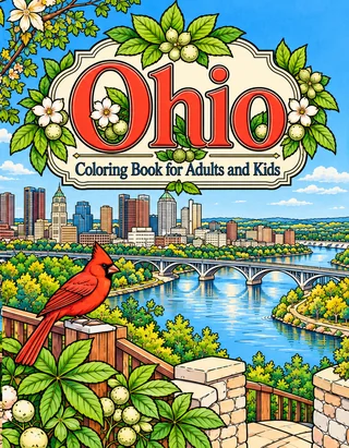 Ohio Coloring Book for Adults cover illustration by Louisa May Carson