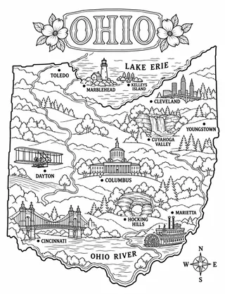 Illustrated travel map of Ohio landmarks and attractions