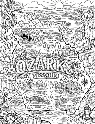 Illustrated travel map of Ozarks landmarks and attractions