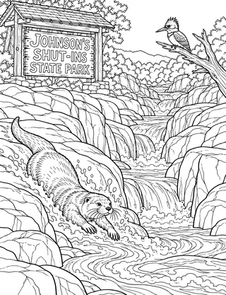 Detailed coloring page of Johnson's Shut-Ins Water Chutes