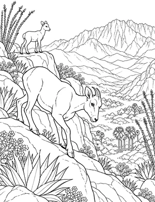 Detailed coloring page of Peninsular bighorn pair