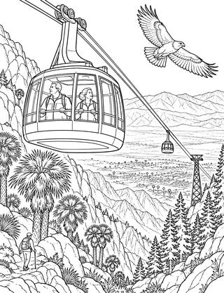 Detailed coloring page of Aerial tram over Chino Canyon