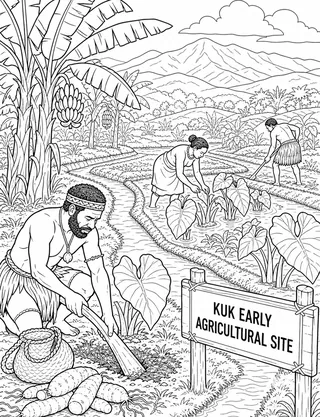 Kuk Early Agricultural Site Papua New Guinea coloring page with detailed line art