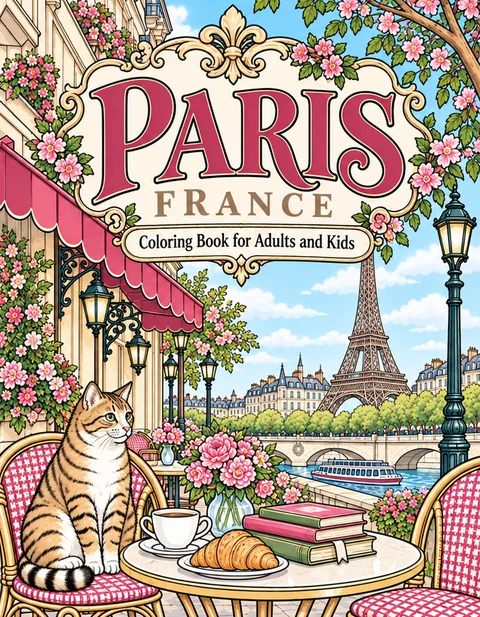 Paris Coloring Book for Adults cover illustration by Louisa May Carson