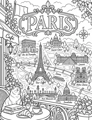 Illustrated travel map of Paris landmarks and attractions