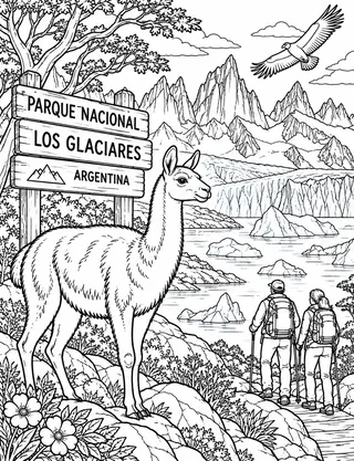 Detailed coloring page of Torres del Paine